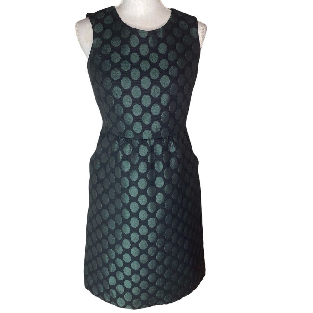 Boden Wm’s Sz 6 Black Green Shimmer Polka Dot Pockets Tweed Fit Flare Dress